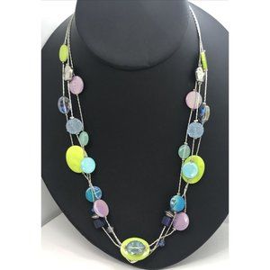 AB CRYSTALS GREEN PURPLE BLUE 18" Chain Bead Necklace‎ Silver Tone